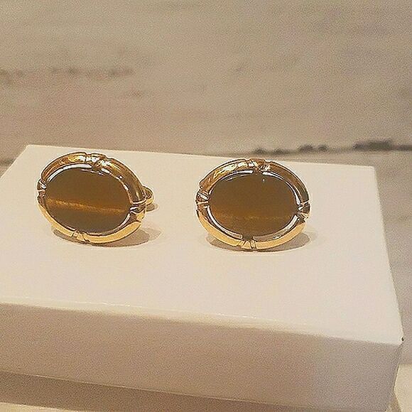 Vintage tiger's eye gemstone cufflinks - Picture 1 of 4